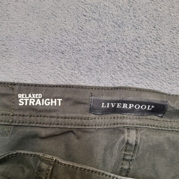 Liverpool Los Angeles Jeans Mens 34x29 Green Relaxed Fit Straight Leg Distressed - Picture 4 of 11